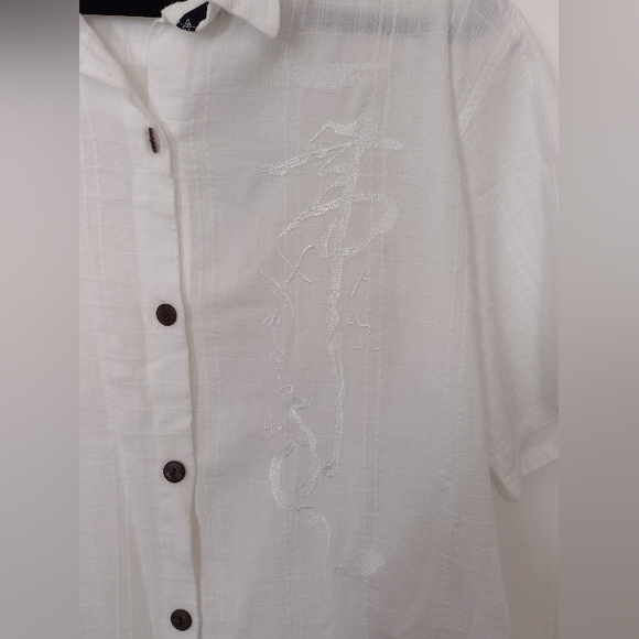 Blanc Dunil Mens White Embroidered Y2K Button Down - Picture 4 of 7